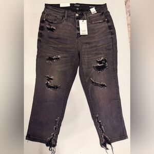Judy Blue Charcoal Distressed High Waist Skinny Capri Jeans